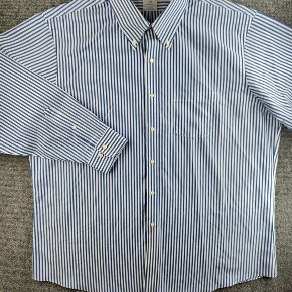 Brooks Brothers Regent Button-Down Non-Iron 18 4/5 Cotton Blue Striped Button Up - Picture 2 of 15